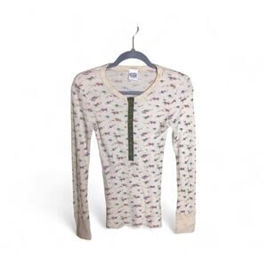 Jet by John Eshaya Women Vintage Lightweight Floral Henley Top One Sz. beige Y2K